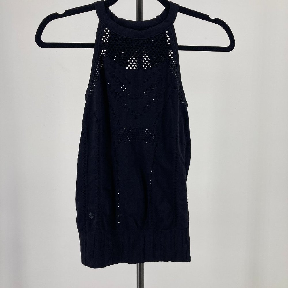 Athleta Trophy Tank Top Sheer Mesh Seamless Solid Black Stretch Size XS